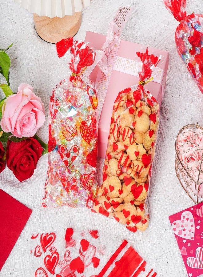 Bskifnn 120PCS Valentine Treat Bags Heart Printed Candy Cookie Goodies Gift Bag with Twist Ties Valentine Cellophane Treat Bags for Valentine's Day Mother's Day 6 Styles - Image 3